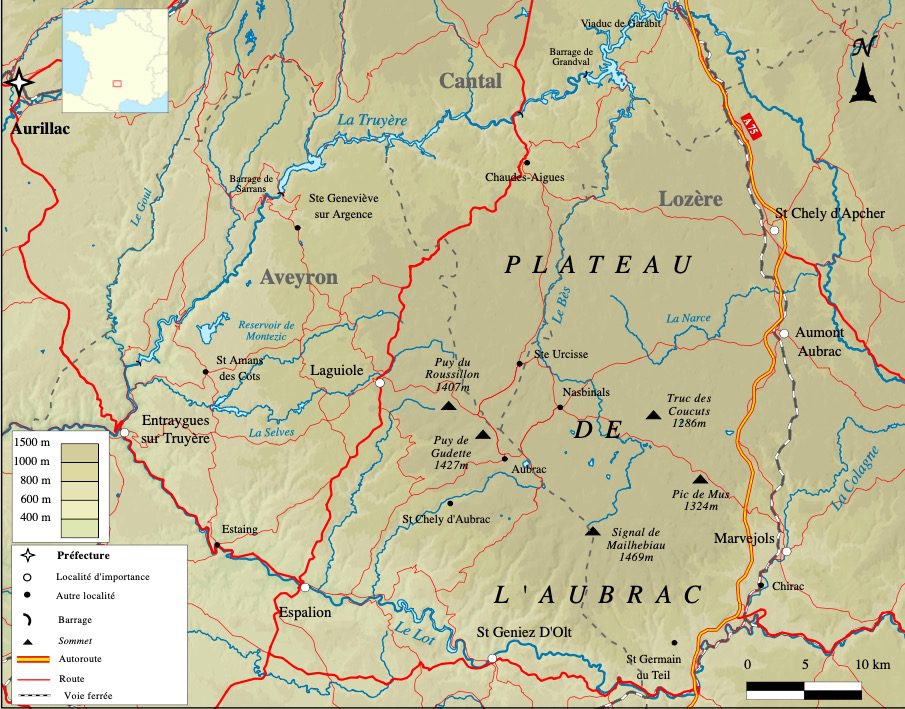 Gîtes Altobraco - carte du plateau d'Aubrac