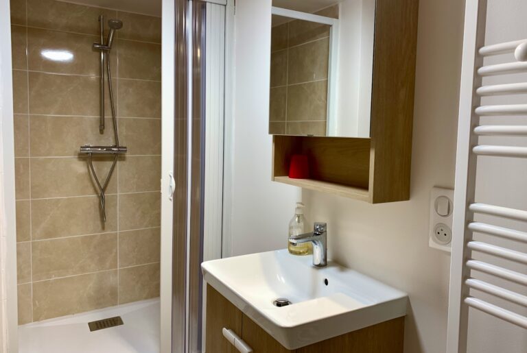 Gîtes Altobraco - La Grange : salle d'eau avec douche et wc